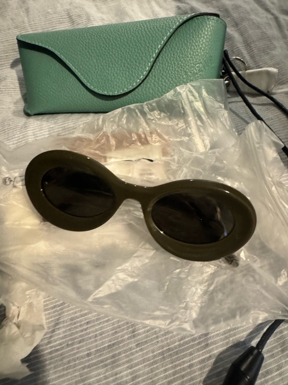 Loewe Olive Oval Acetate Sunglasses with Dark Lenses